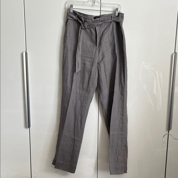 TAHARI Gray Women's High Waist Straight Leg Linen Trousers, Size 10 - Picture 2 of 13